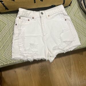 Vestique White Distressed Denim Shorts